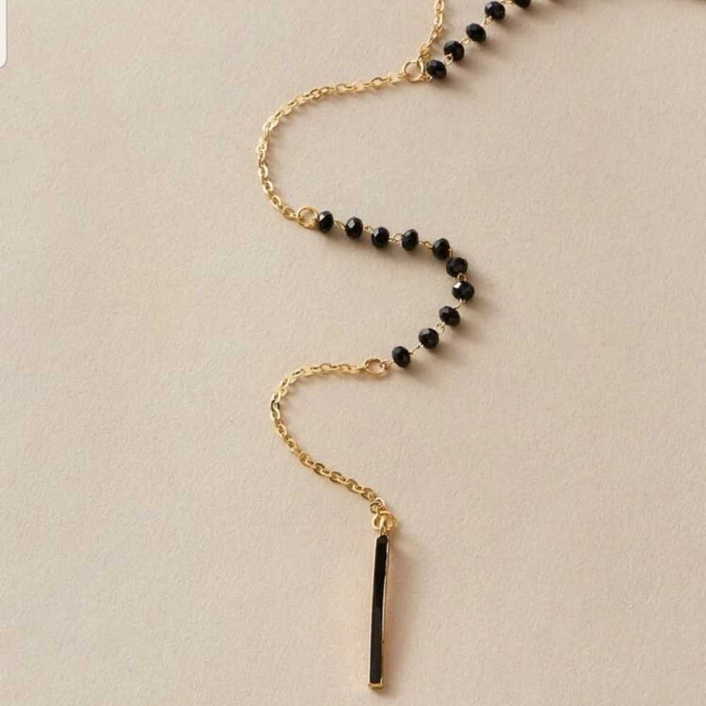 *Dina* Black Bead Long Necklace - Picture 4 of 5